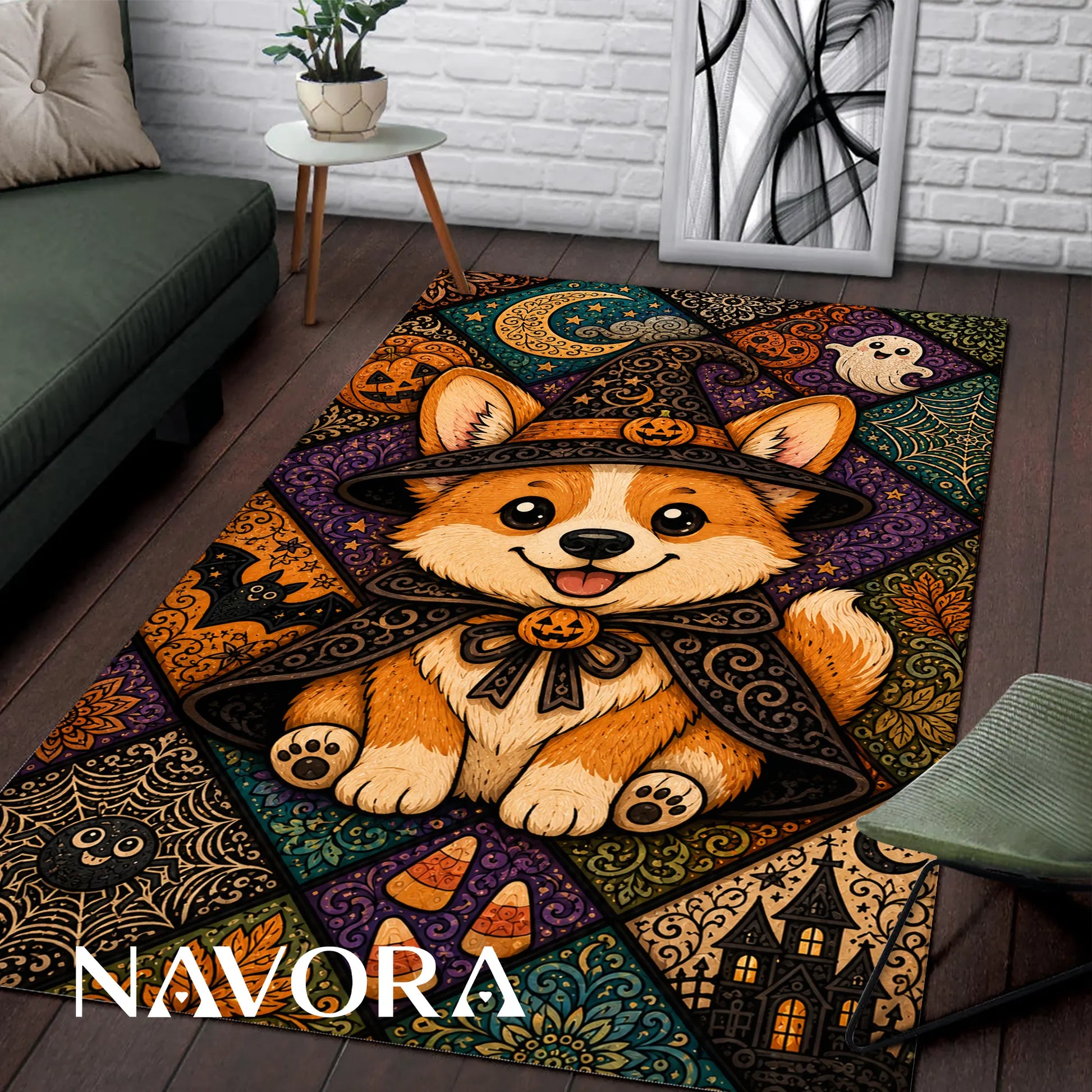 Halloween Corgi Rug – Cute Spooky Area Rug Decor