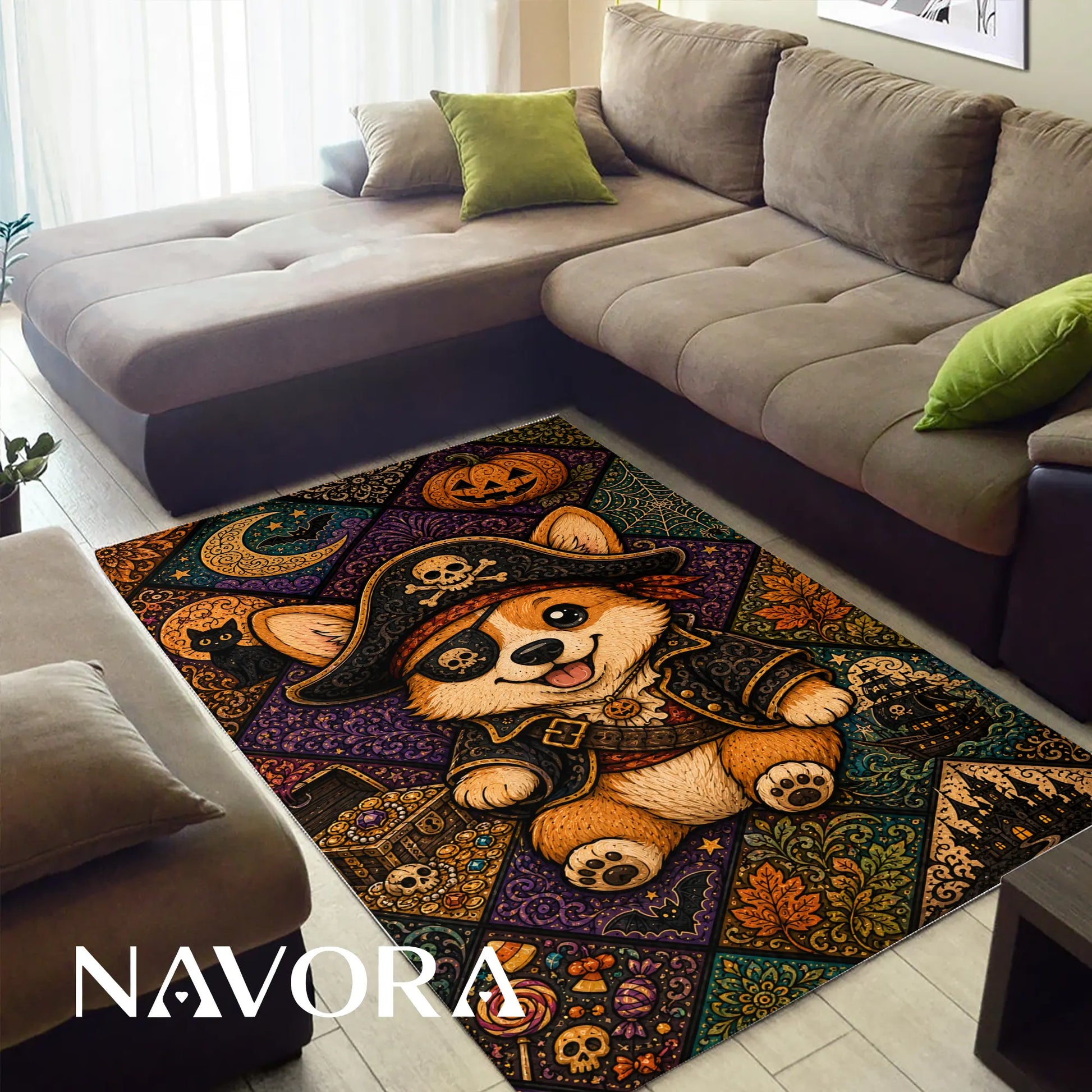 Halloween Corgi Rug – Cute Spooky Area Rug Decor
