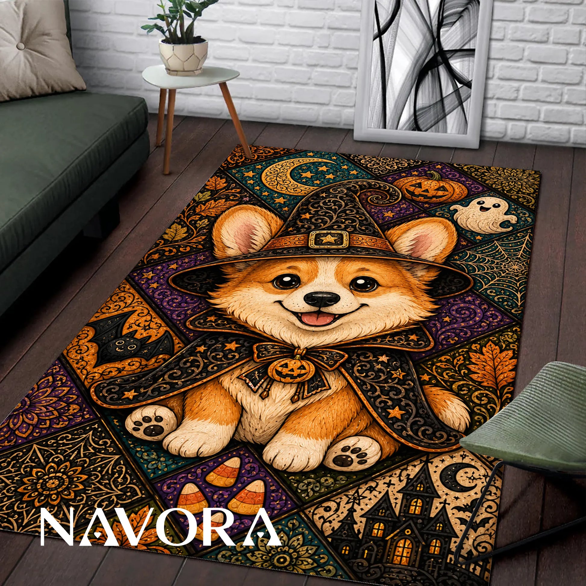 Halloween Corgi Rug – Cute Spooky Area Rug Decor