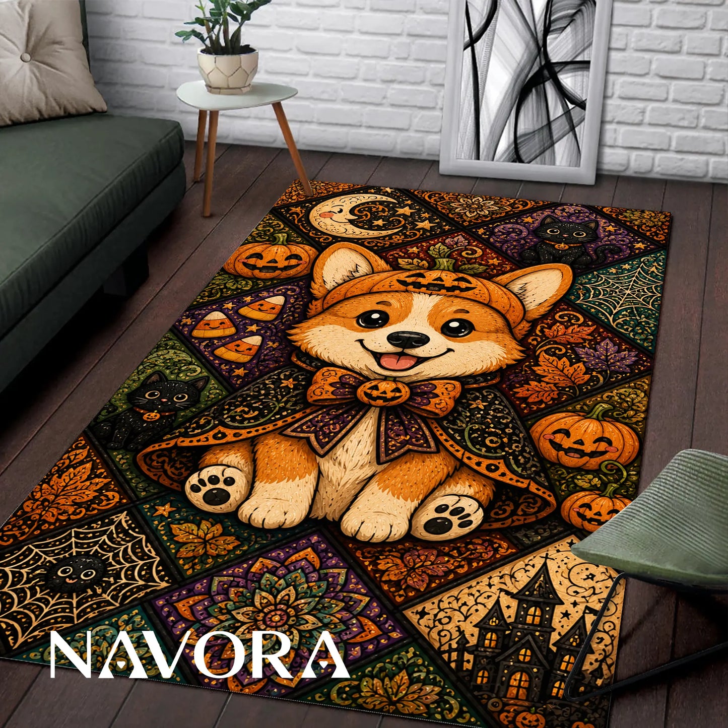 Halloween Corgi Rug – Cute Spooky Area Rug Decor
