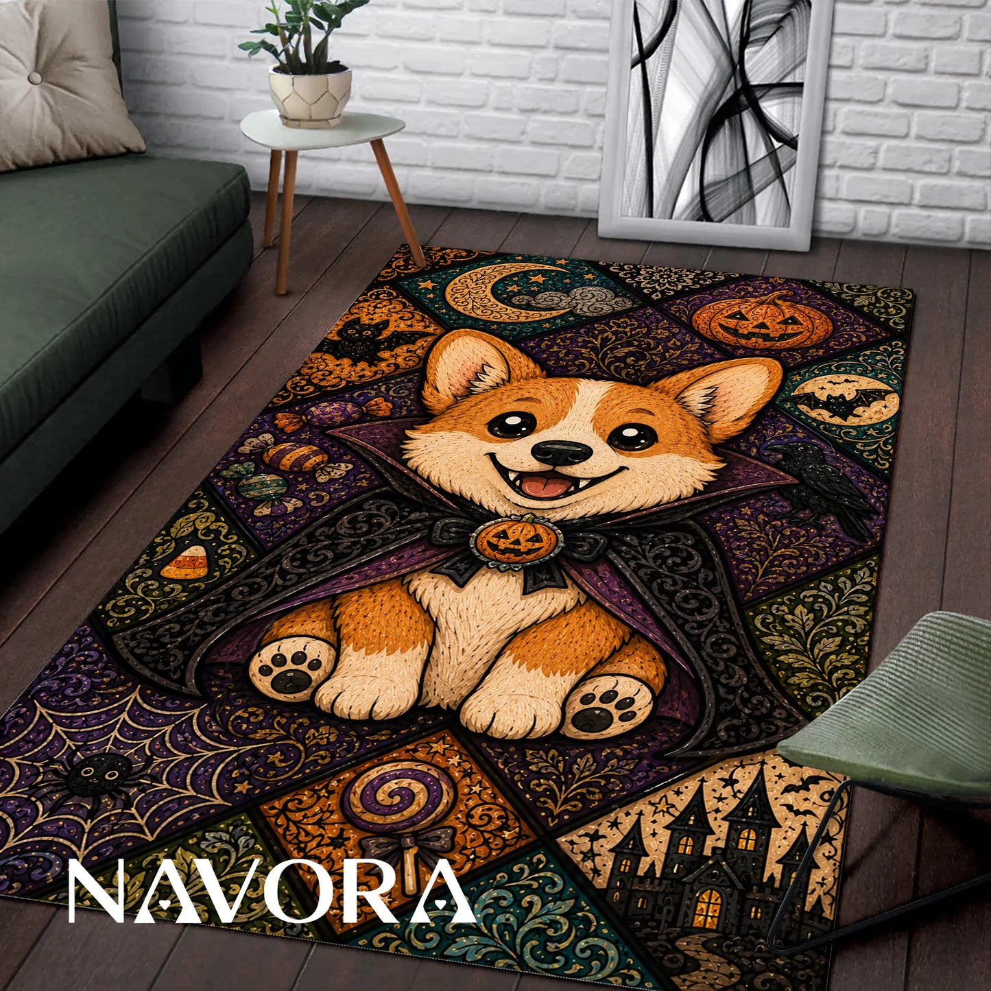 Halloween Corgi Rug – Cute Spooky Area Rug Decor