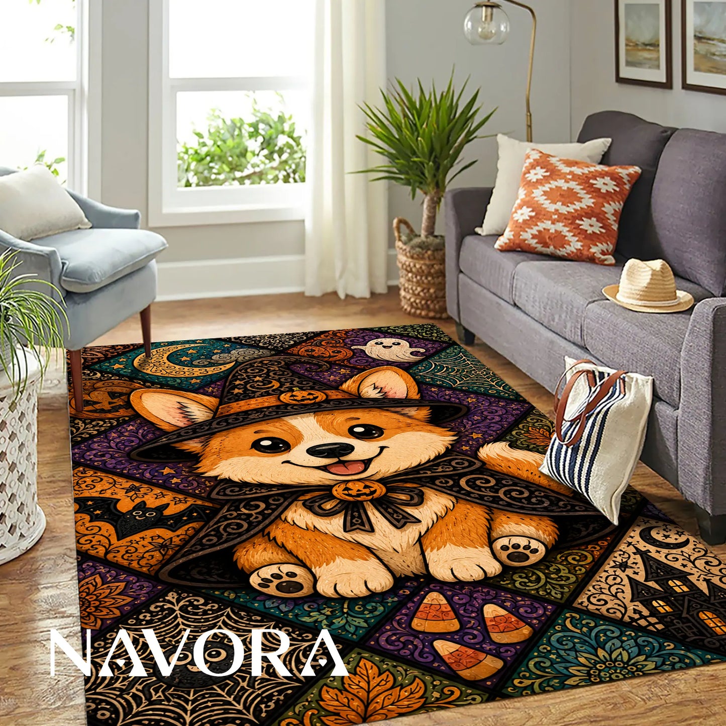 Halloween Corgi Rug – Cute Spooky Area Rug Decor