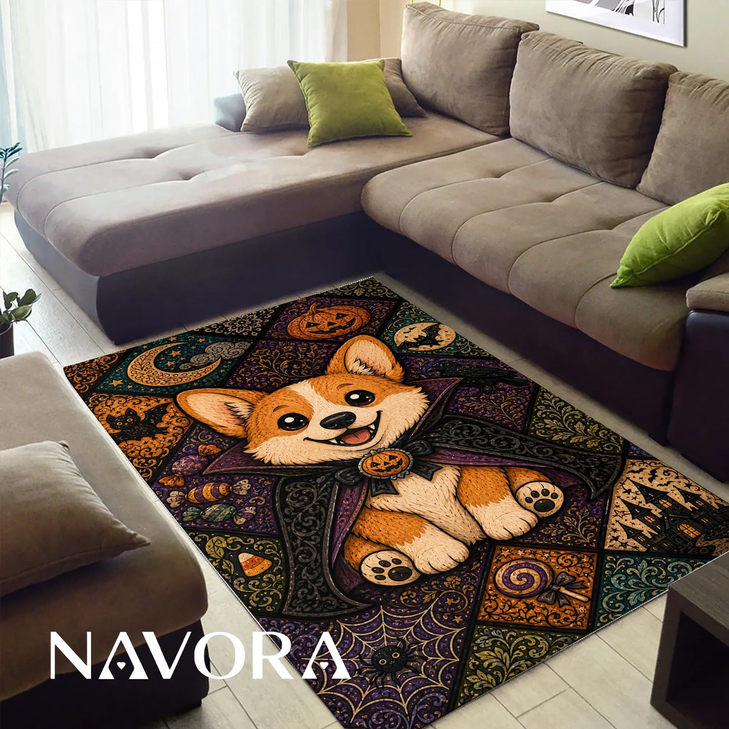 Halloween Corgi Rug – Cute Spooky Area Rug Decor