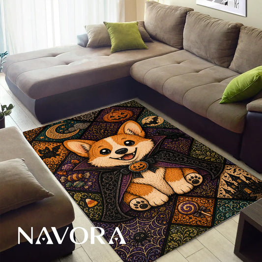 Halloween Corgi Rug – Cute Spooky Area Rug Decor