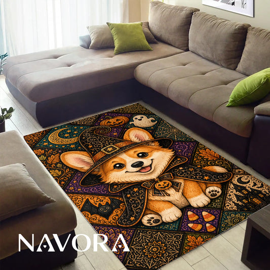 Halloween Corgi Rug – Cute Spooky Area Rug Decor