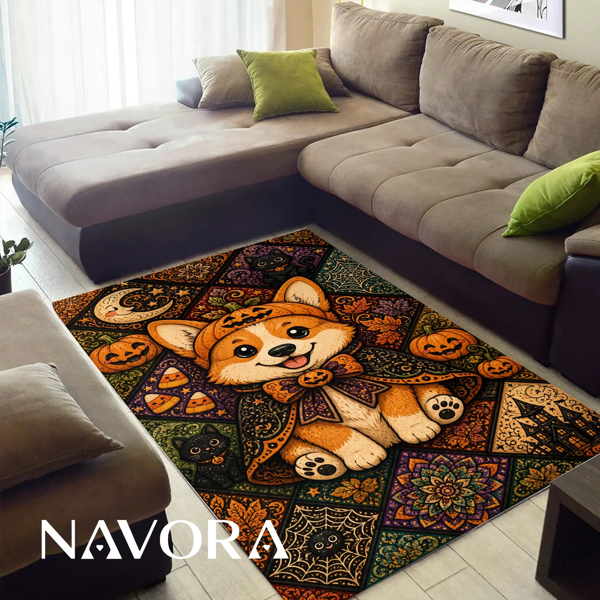 Halloween Corgi Rug – Cute Spooky Area Rug Decor