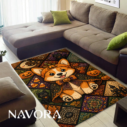 Halloween Corgi Rug – Cute Spooky Area Rug Decor