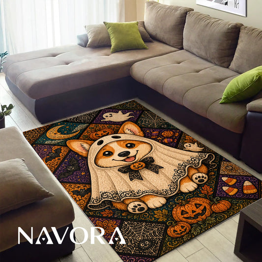 Halloween Corgi Rug – Cute Spooky Area Rug Decor