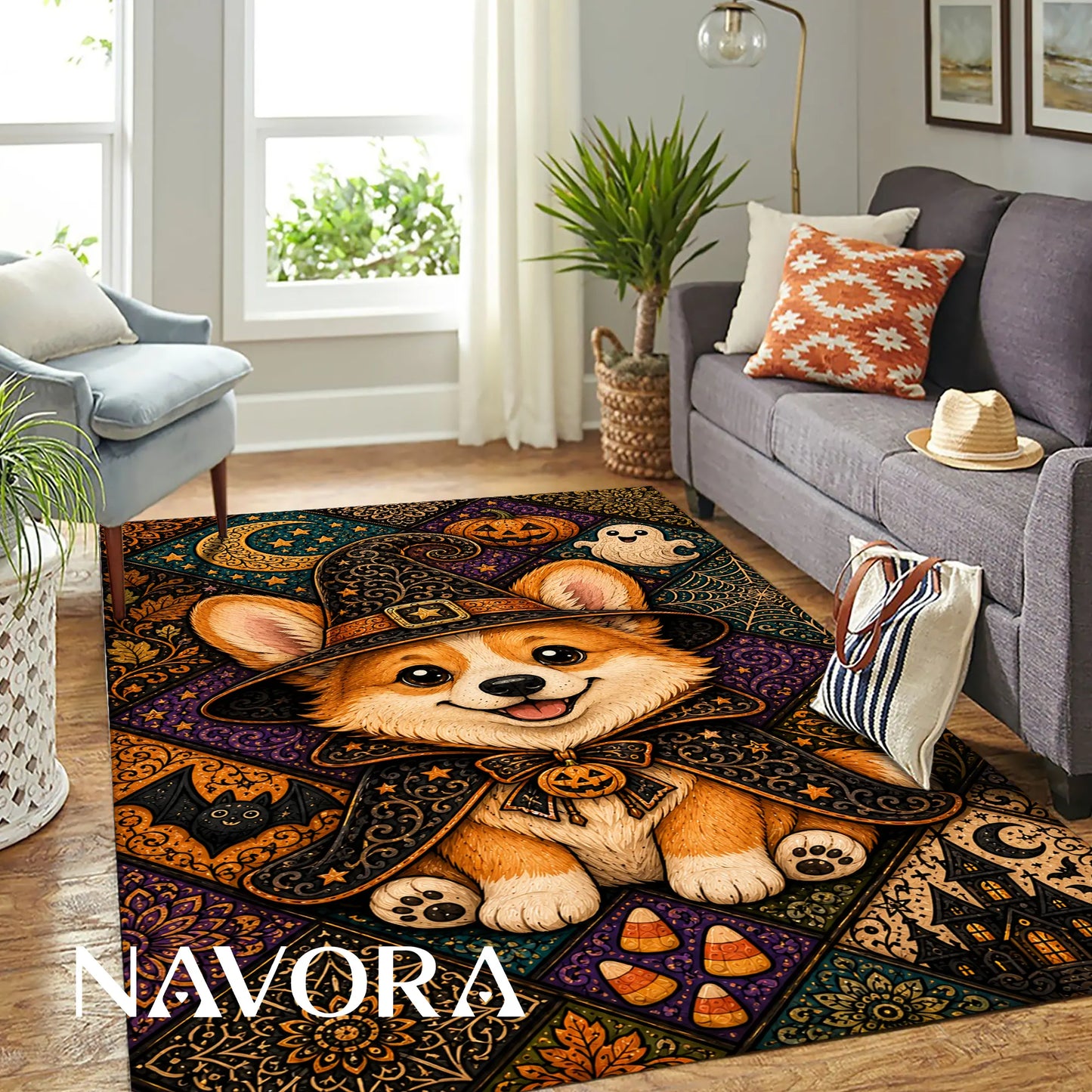 Halloween Corgi Rug – Cute Spooky Area Rug Decor