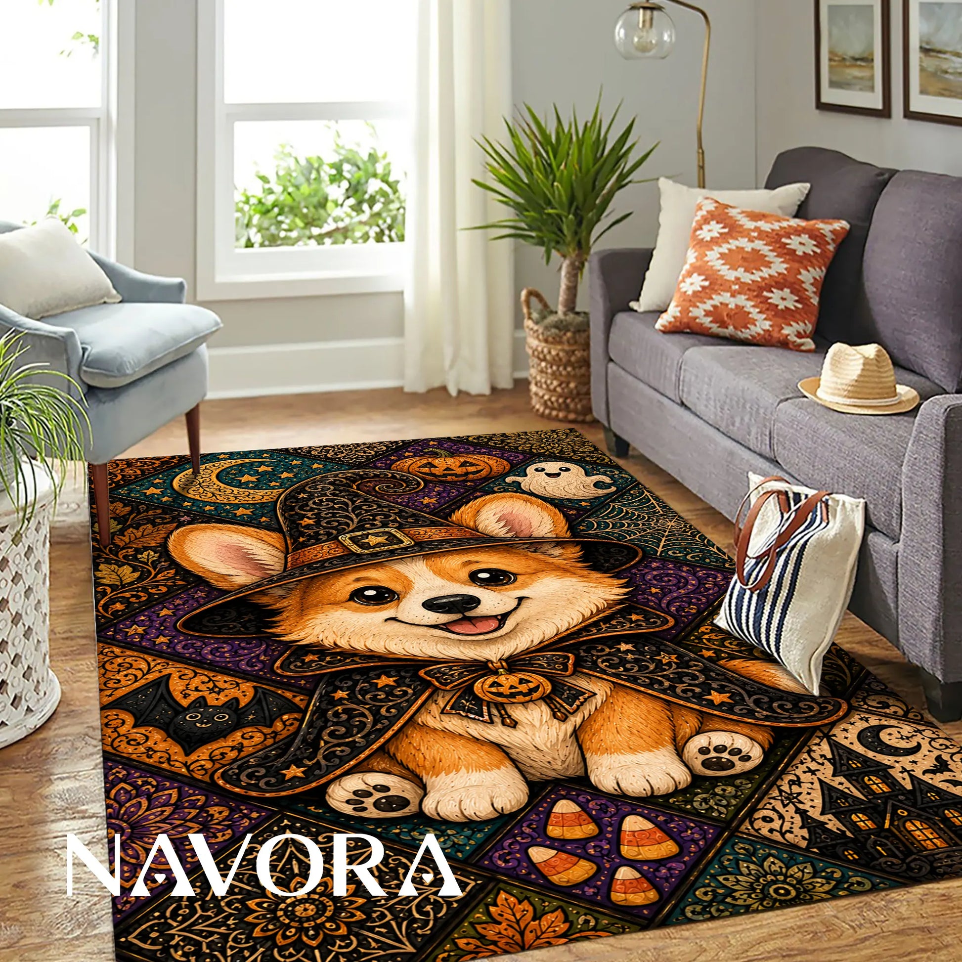 Halloween Corgi Rug – Cute Spooky Area Rug Decor