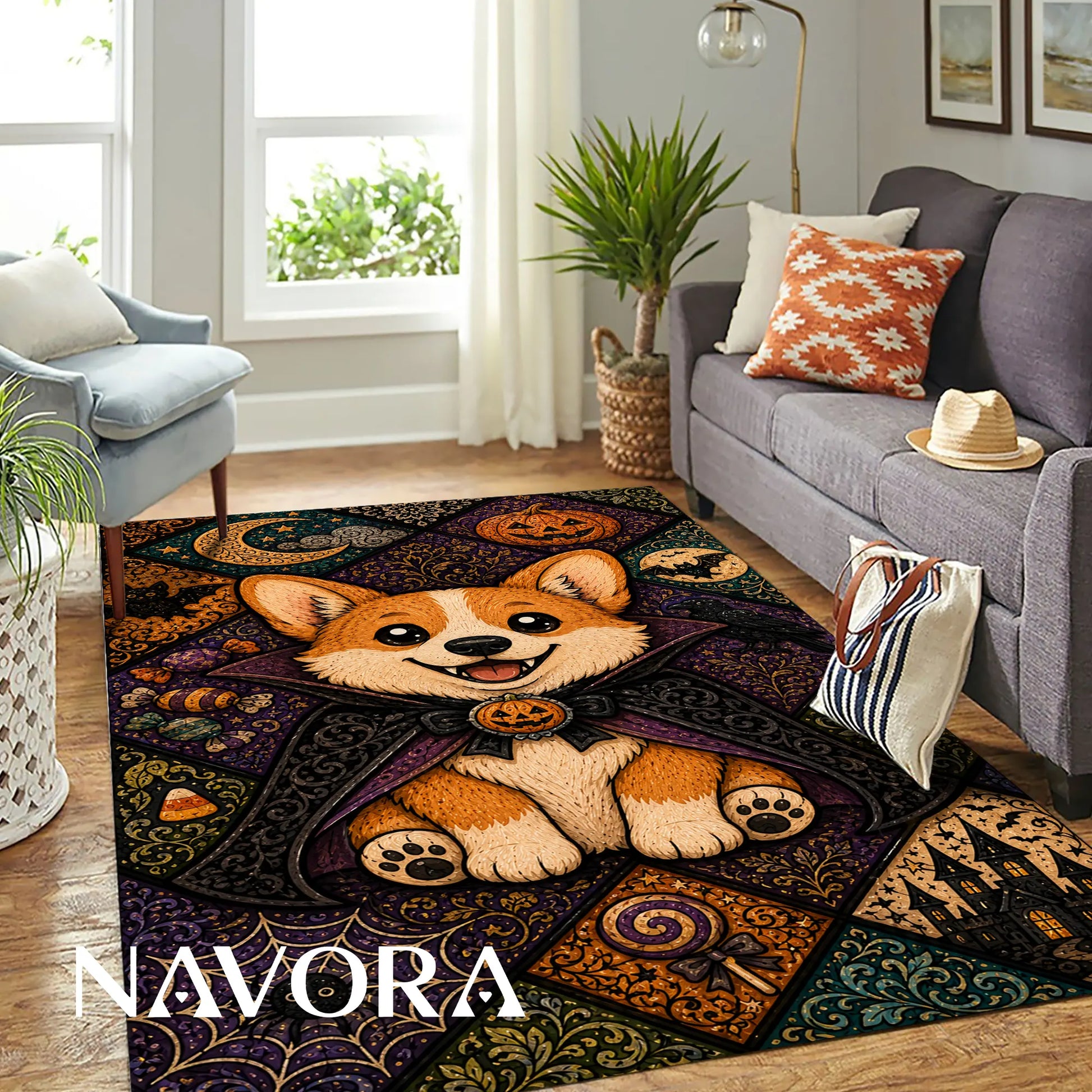 Halloween Corgi Rug – Cute Spooky Area Rug Decor
