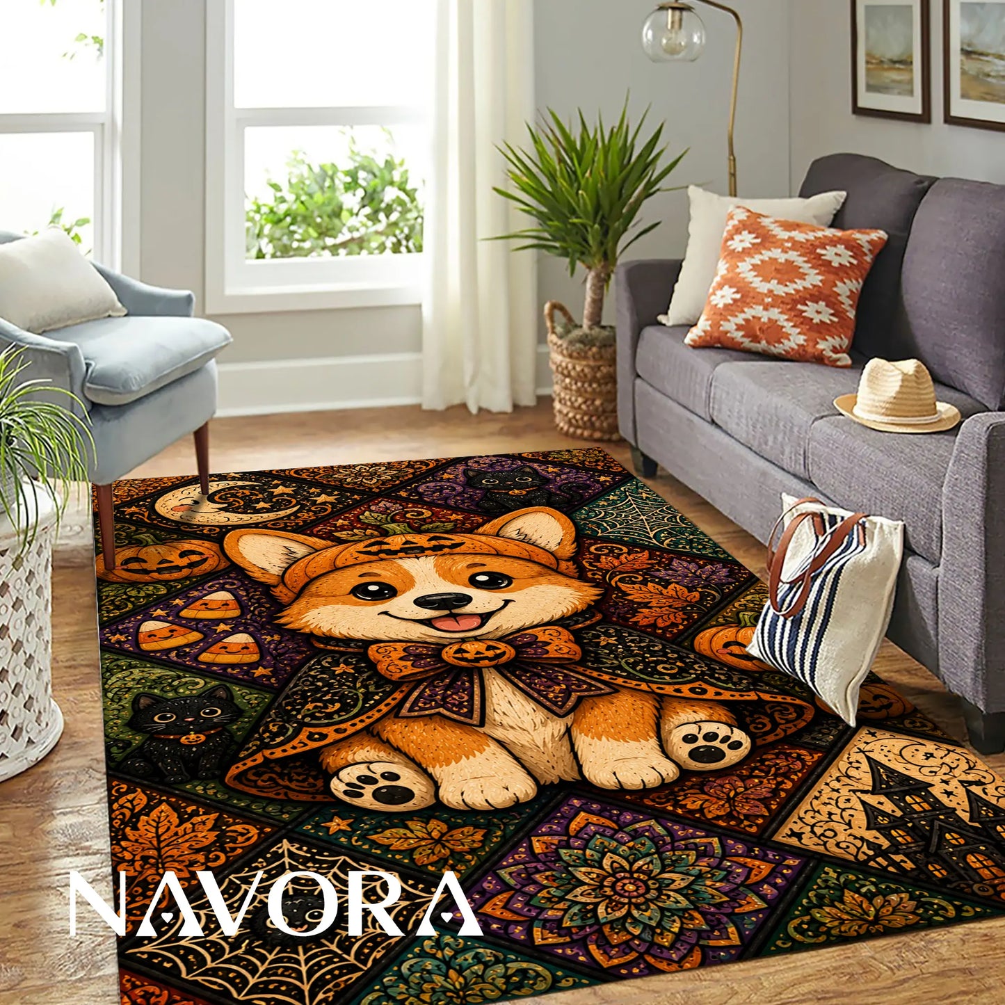 Halloween Corgi Rug – Cute Spooky Area Rug Decor