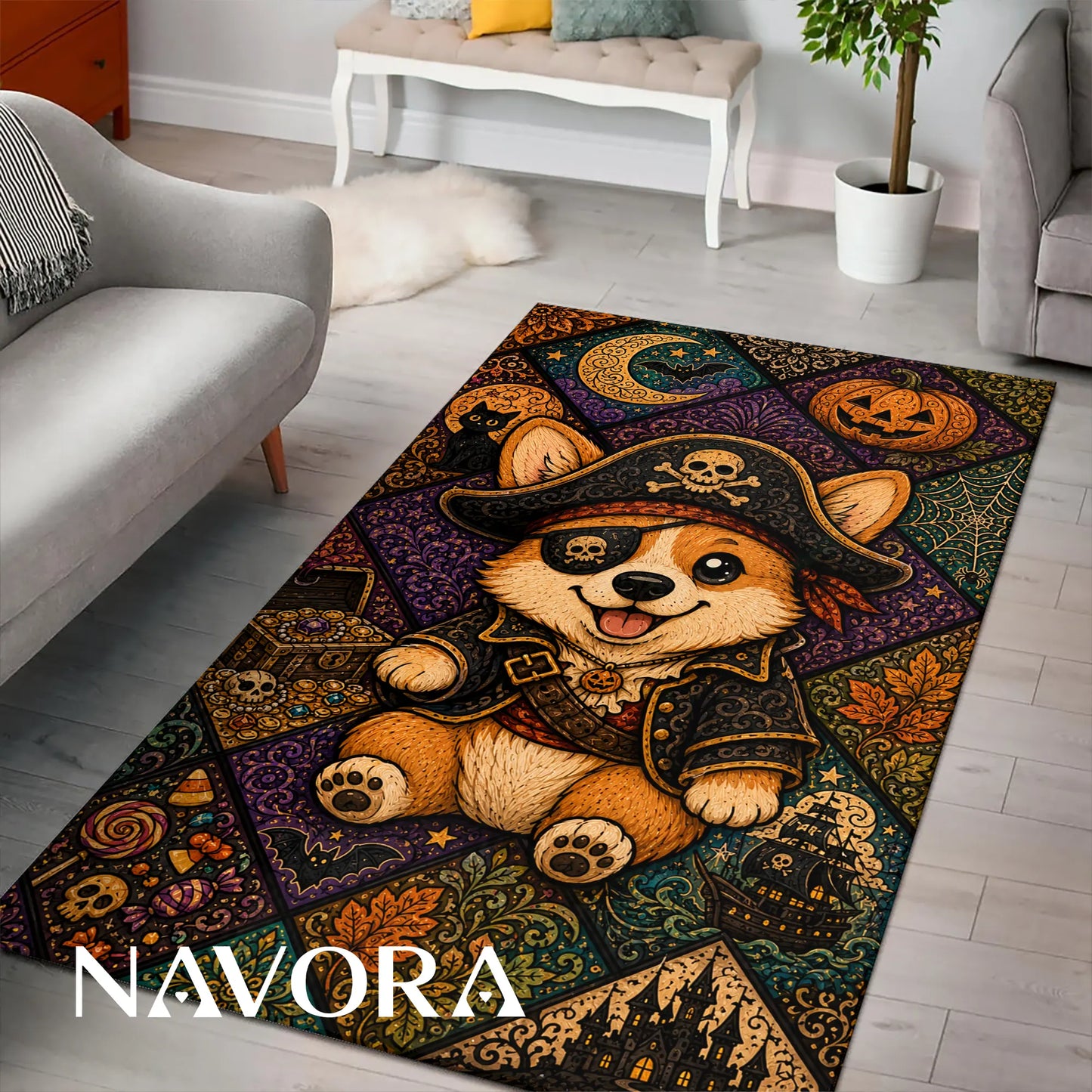Halloween Corgi Rug – Cute Spooky Area Rug Decor