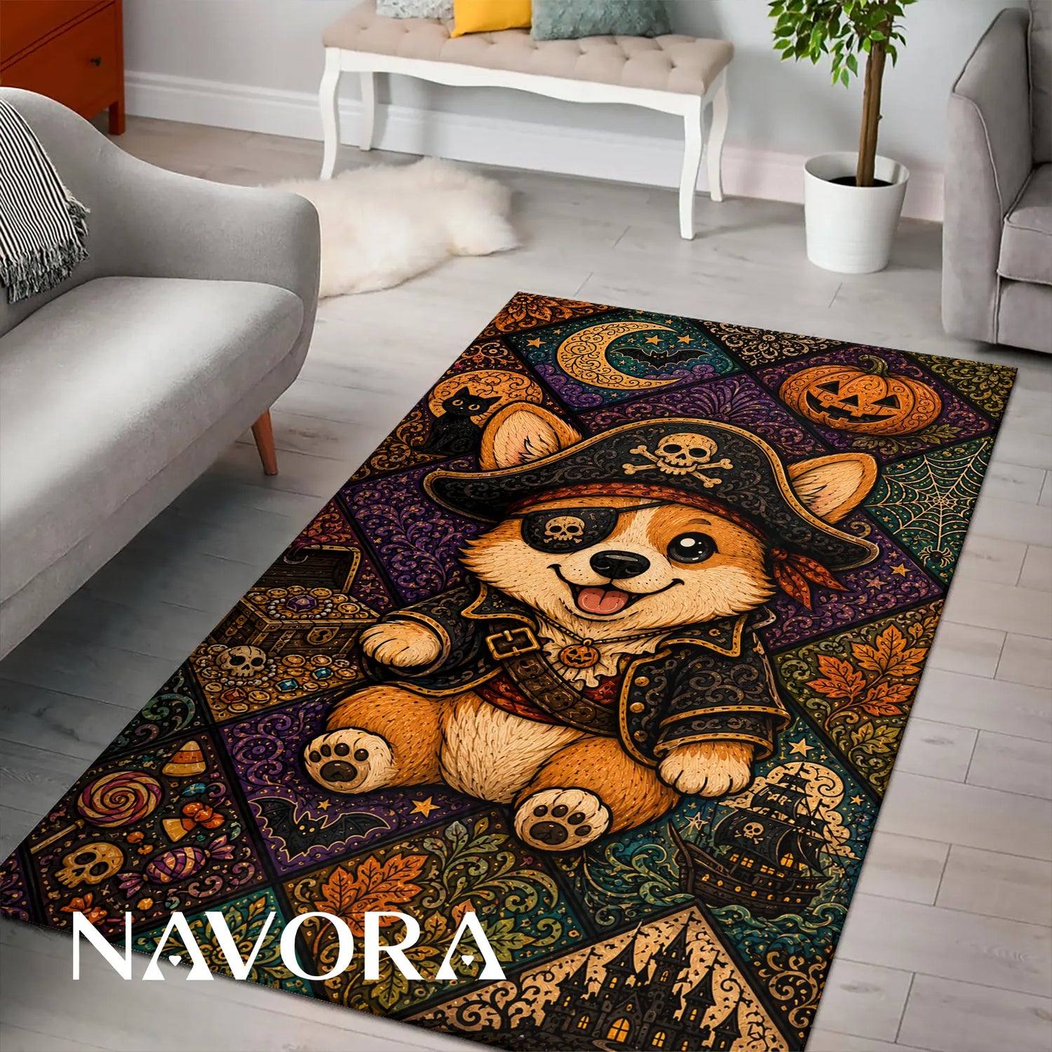 Halloween Corgi Rug – Cute Spooky Area Rug Decor