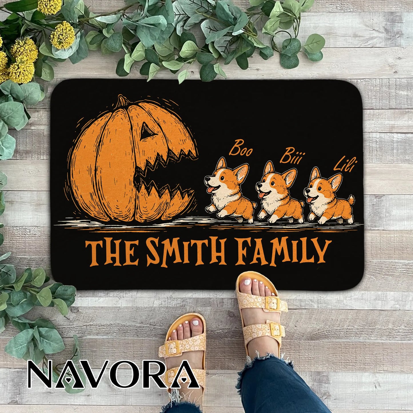 Halloween Corgi Welcome Doormat Personalized