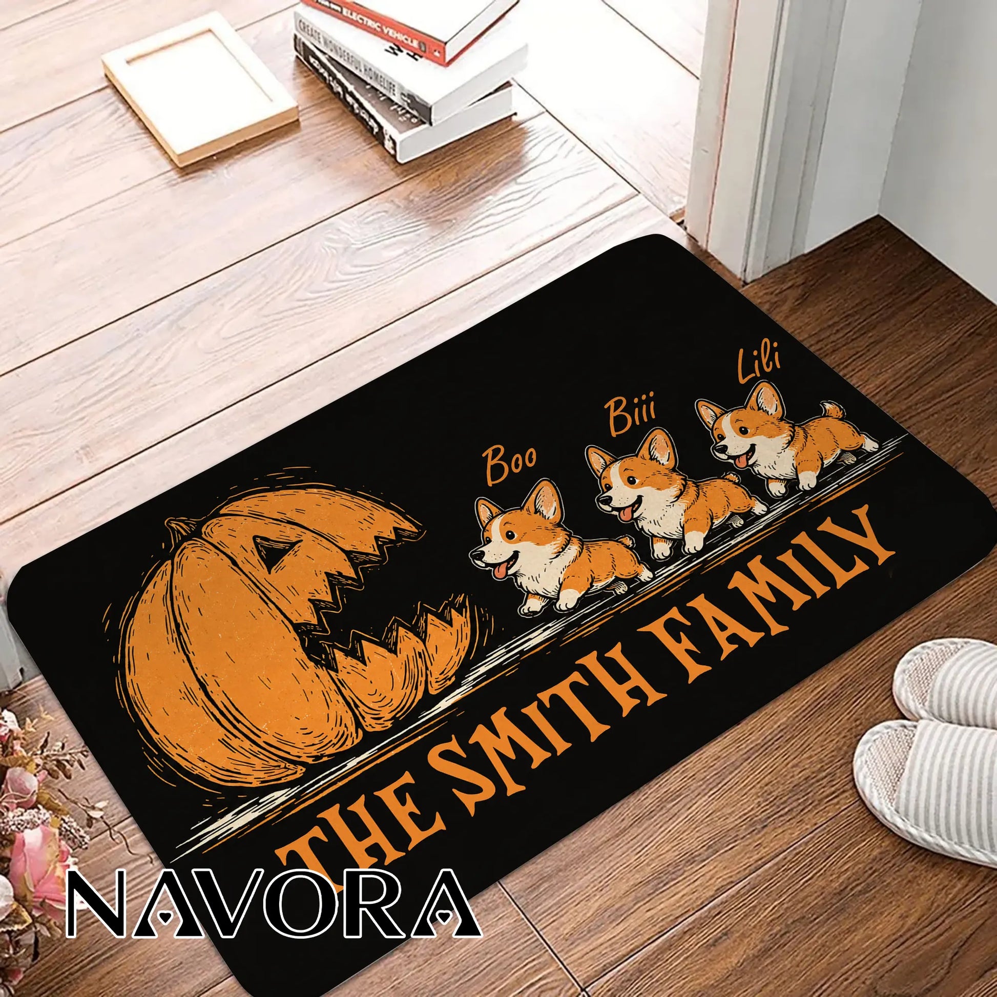 Halloween Corgi Welcome Doormat Personalized