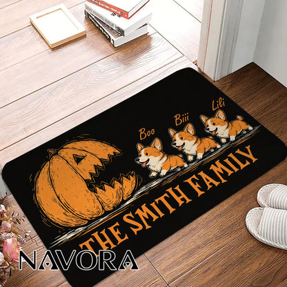 Halloween Corgi Welcome Doormat Personalized