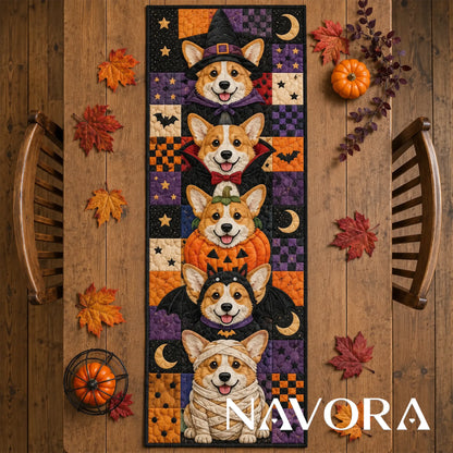 Halloween Corgi Costume Quilt Table Runner – Cute Spooky Patchwork Decor