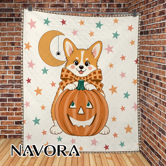 Halloween Corgi Quilt – Cute Pumpkin Dog Blanket