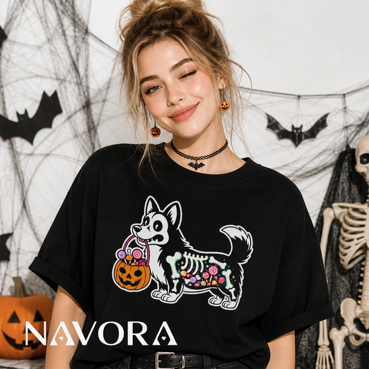 Halloween Corgi T-Shirt Hoodie – Cute X-Ray Candy Dog Shirt