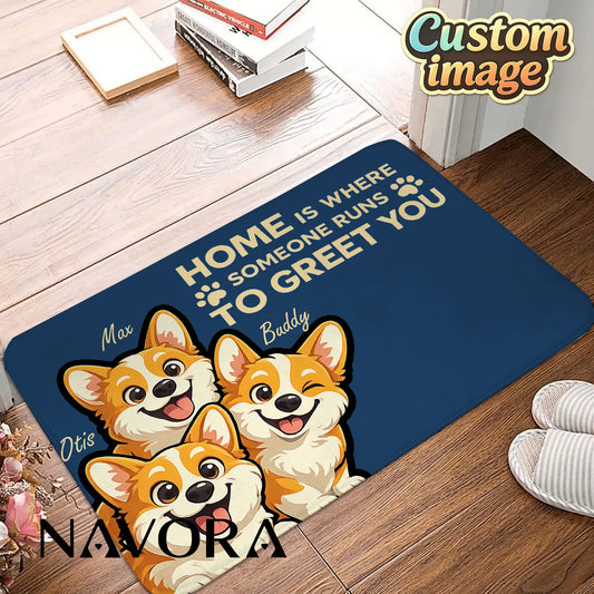 Personalized Corgi Doormat – Home Is Where Someone Greets You