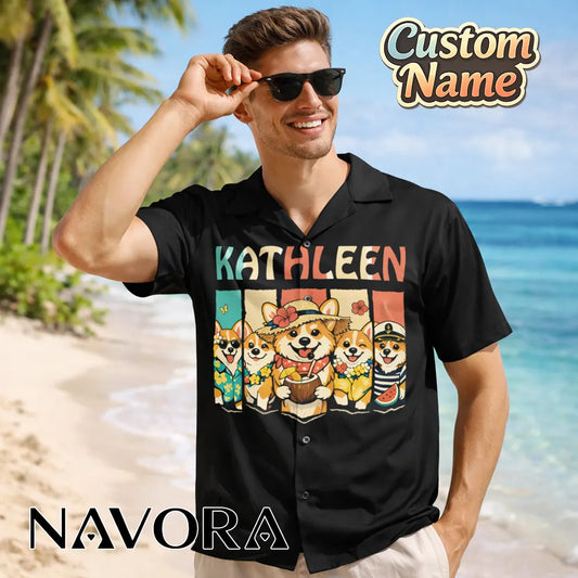 Personalized Corgi Hawaiian Shirt – Custom Name Summer Gift