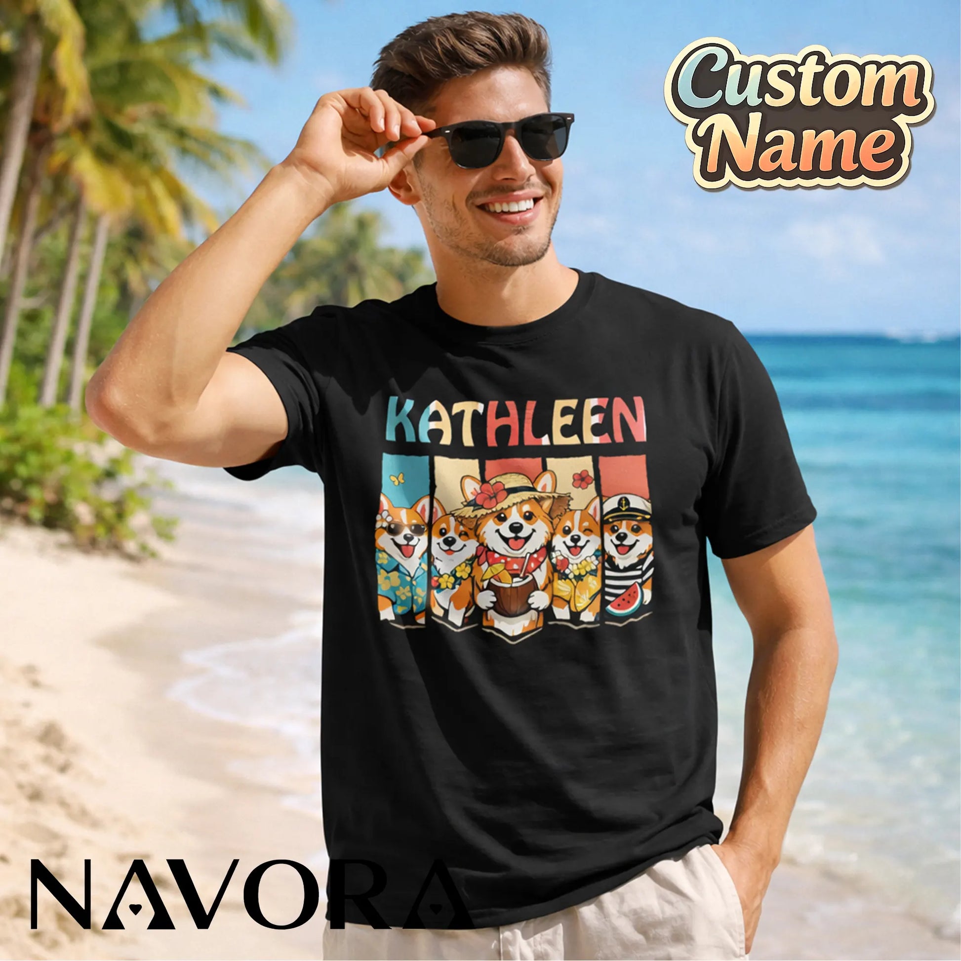 Personalized Corgi T-Shirt Hawaiian Style Custom Name