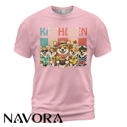 Personalized Corgi T-Shirt Hawaiian Style Custom Name