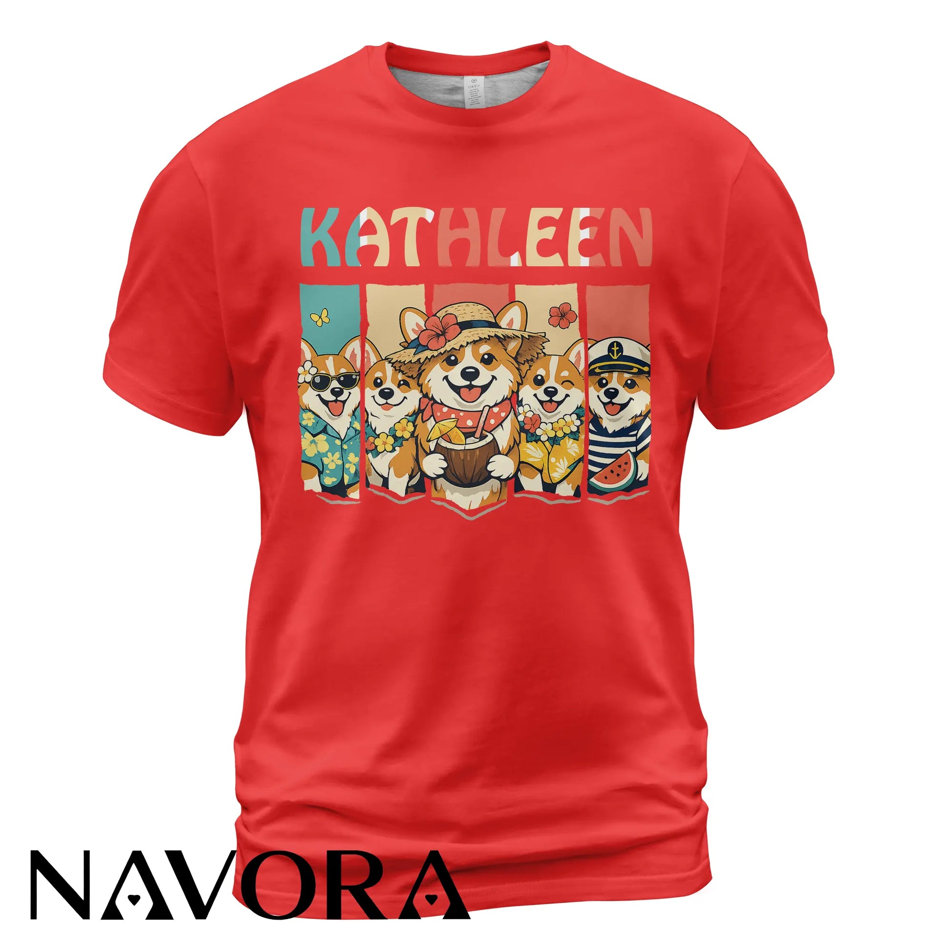 Personalized Corgi T-Shirt Hawaiian Style Custom Name