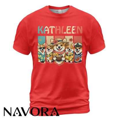 Personalized Corgi T-Shirt Hawaiian Style Custom Name