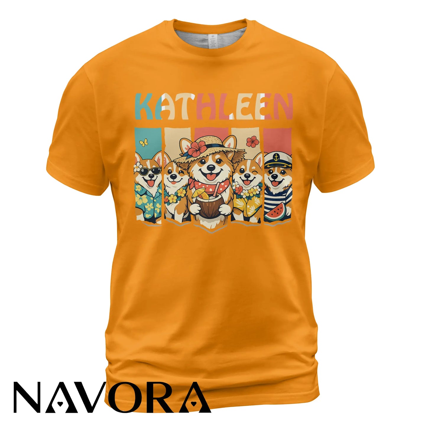 Personalized Corgi T-Shirt Hawaiian Style Custom Name