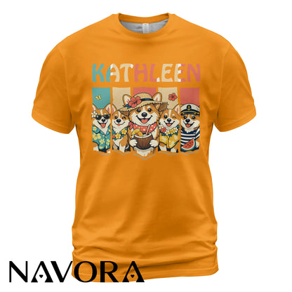 Personalized Corgi T-Shirt Hawaiian Style Custom Name