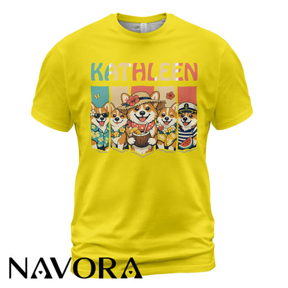 Personalized Corgi T-Shirt Hawaiian Style Custom Name