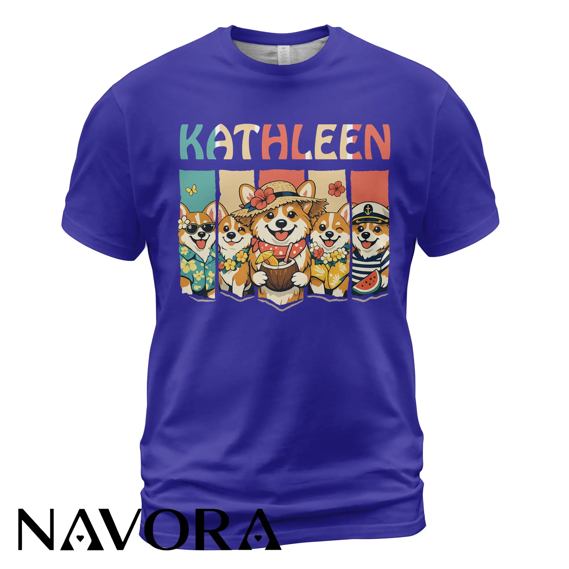 Personalized Corgi T-Shirt Hawaiian Style Custom Name