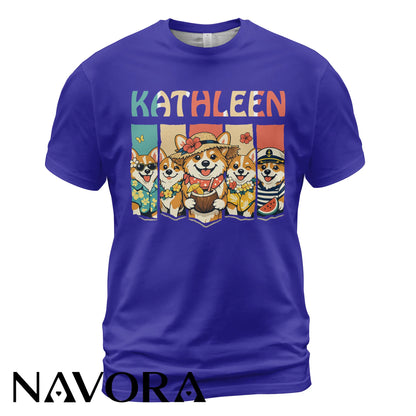 Personalized Corgi T-Shirt Hawaiian Style Custom Name