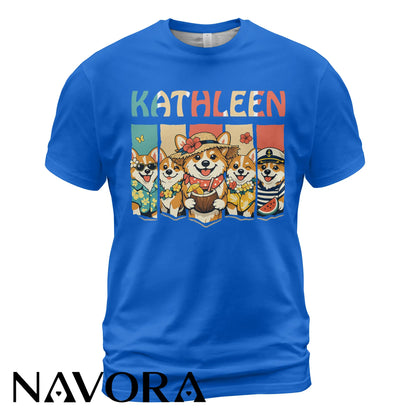 Personalized Corgi T-Shirt Hawaiian Style Custom Name