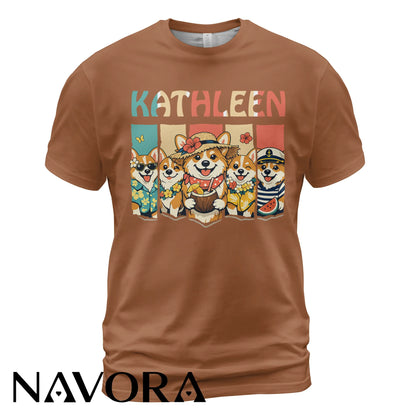 Personalized Corgi T-Shirt Hawaiian Style Custom Name