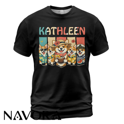 Personalized Corgi T-Shirt Hawaiian Style Custom Name
