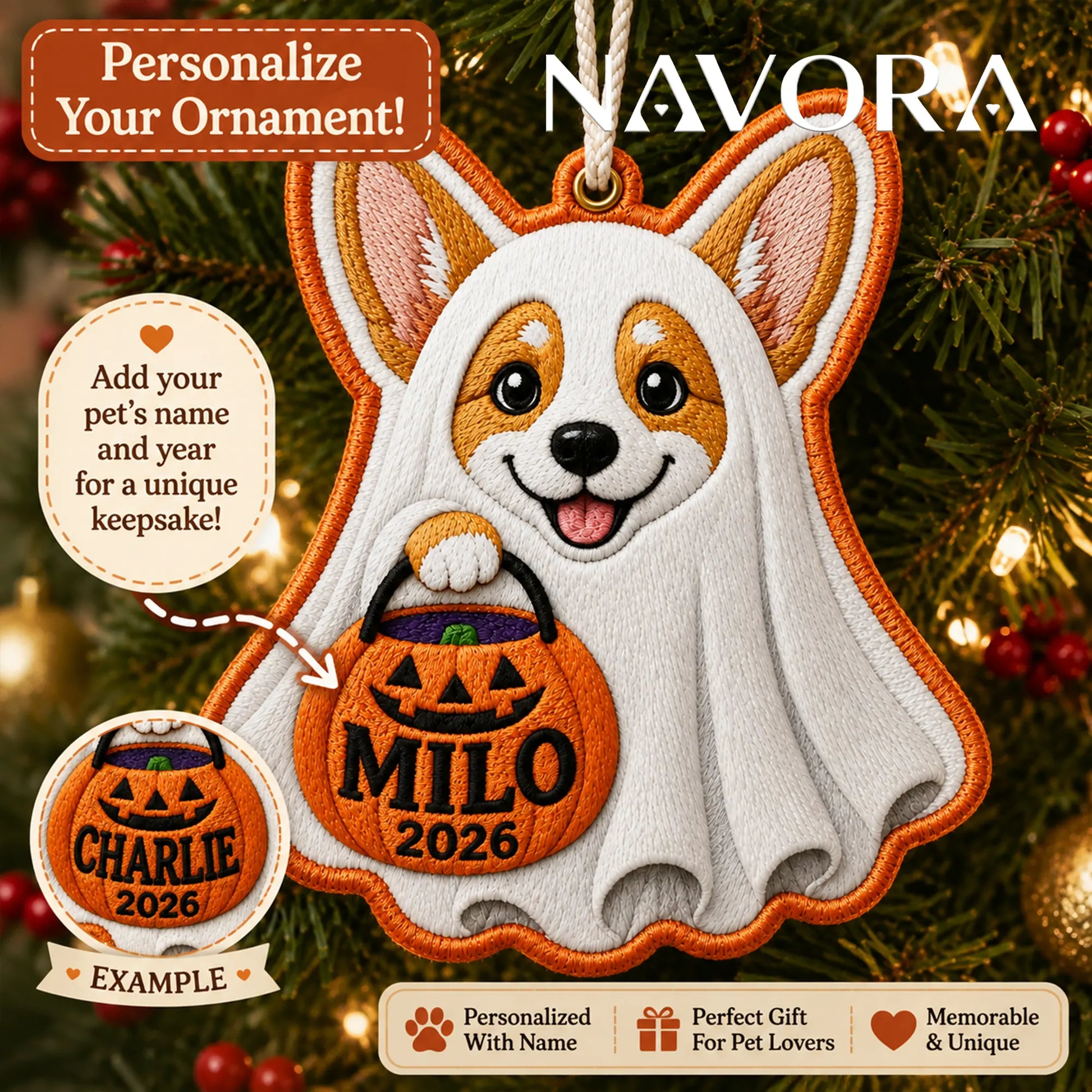 Personalized Ghost Corgi Halloween Ornament