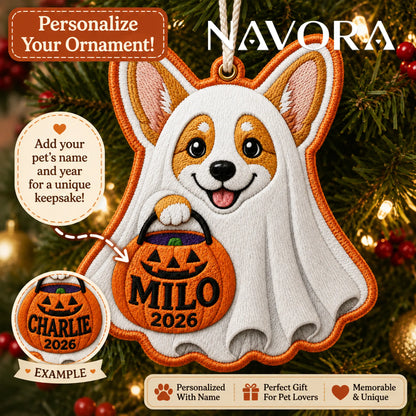 Personalized Ghost Corgi Halloween Ornament
