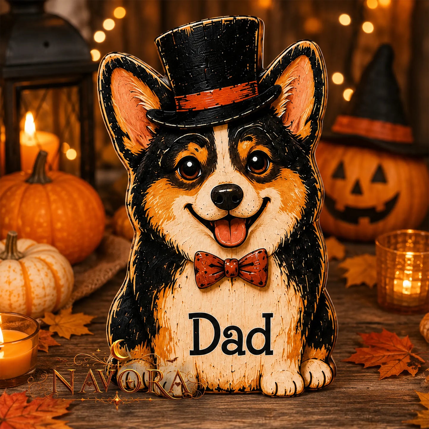 Personalized Halloween Corgi Wooden Block Decor
