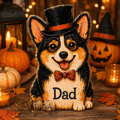 Personalized Halloween Corgi Wooden Block Decor
