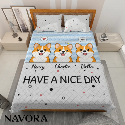 Personalized Corgi Bedding Sets – Cute Cartoon Corgi Bed Set with Custom Dog Names
