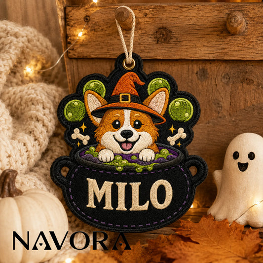Personalized Corgi Cauldron Halloween Ornament – Custom Name