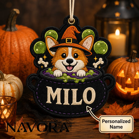 Personalized Corgi Cauldron Halloween Ornament – Custom Name