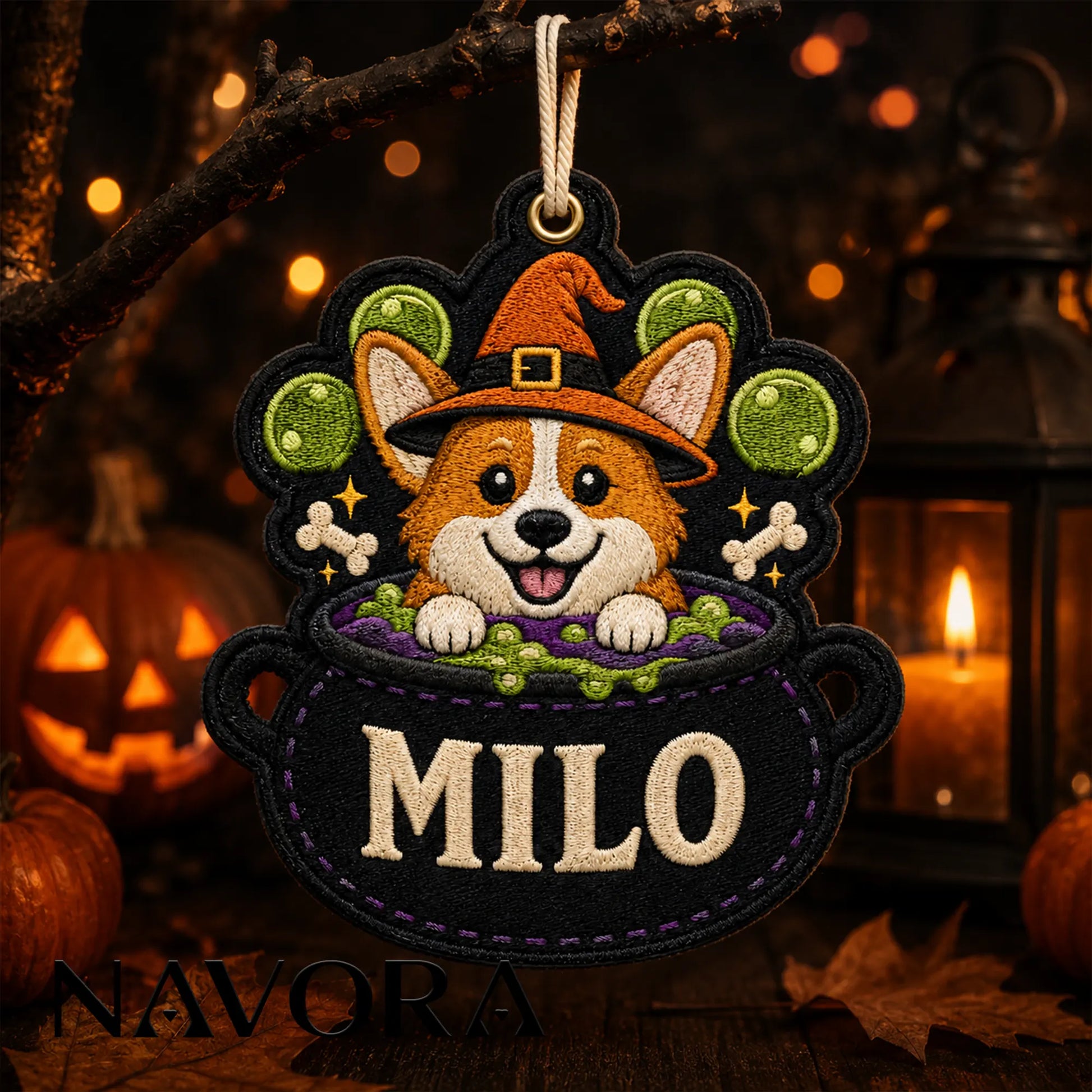 Personalized Corgi Cauldron Halloween Ornament – Custom Name