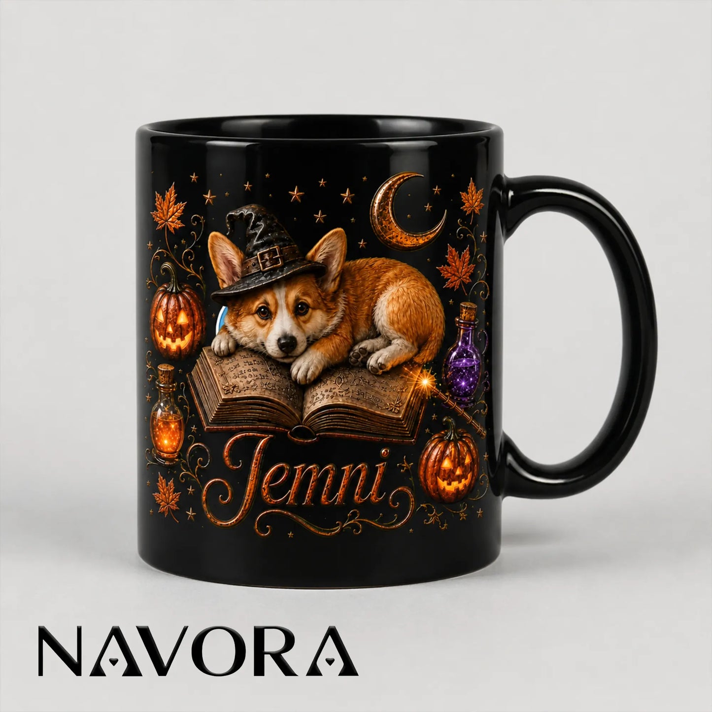 Personalized Corgi Halloween Mug – Cute Witch Corgi Mug with Custom Name