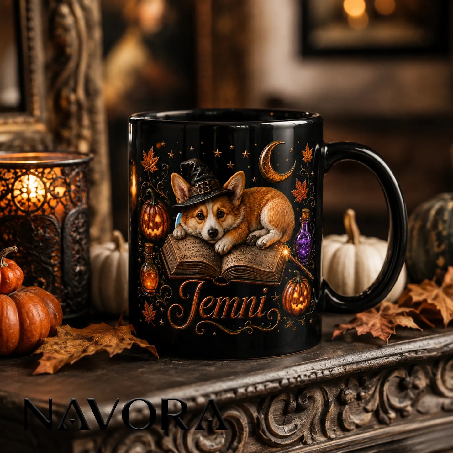 Personalized Corgi Halloween Mug – Cute Witch Corgi Mug with Custom Name