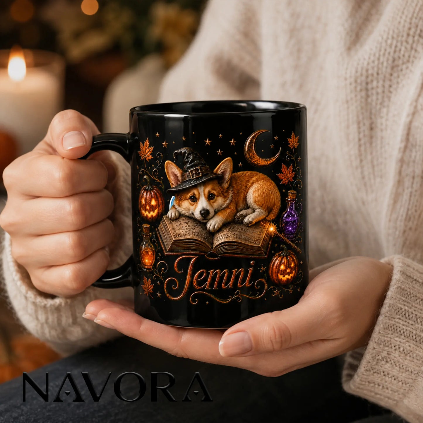 Personalized Corgi Halloween Mug – Cute Witch Corgi Mug with Custom Name