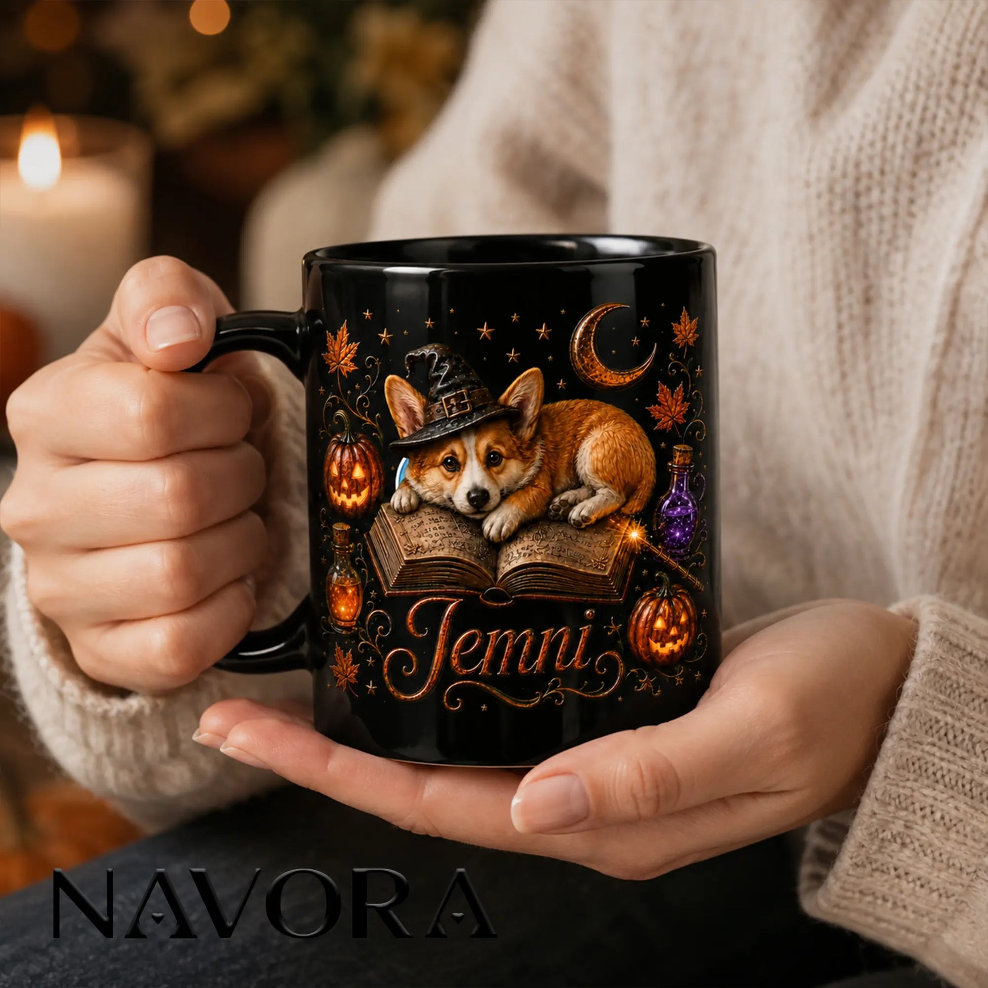 Personalized Corgi Halloween Mug – Cute Witch Corgi Mug with Custom Name